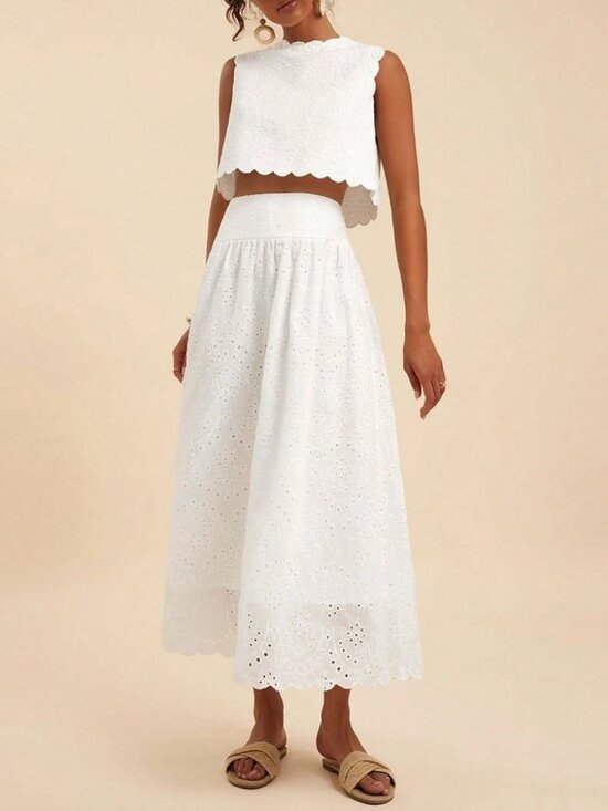 Dresses & Skirts - White Eyelet Crop Top & Maxi Skirt Two-Piece Set